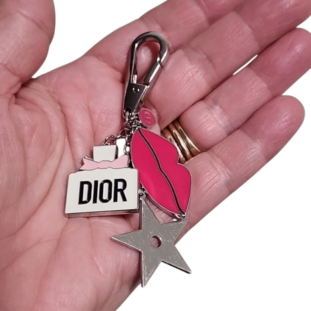 DIOR Purse Bag Charm Keychain Key FOB Miss Dior Bottle Logo Star Kiss Dust Bag